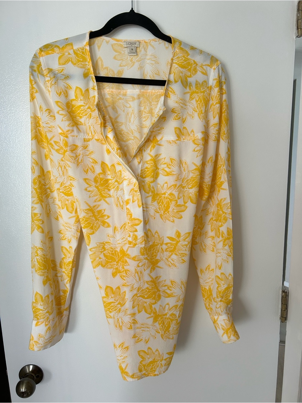 J. Crew Yellow Floral V-Neck Long Sleeve Blouse - Picture 6 of 9